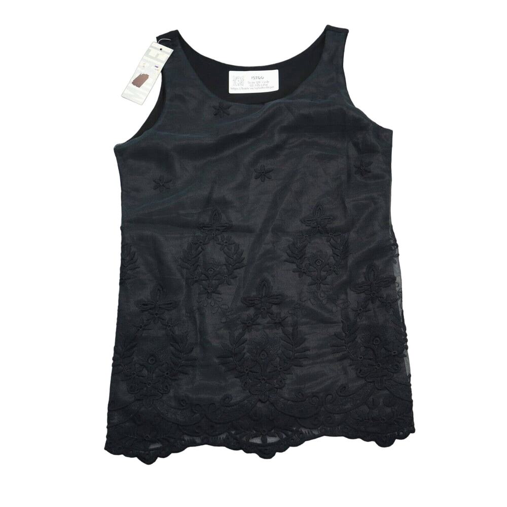 Michel Fashion Shirt Womens XS Black Sleeveless Round Neck Embroidered Blouse